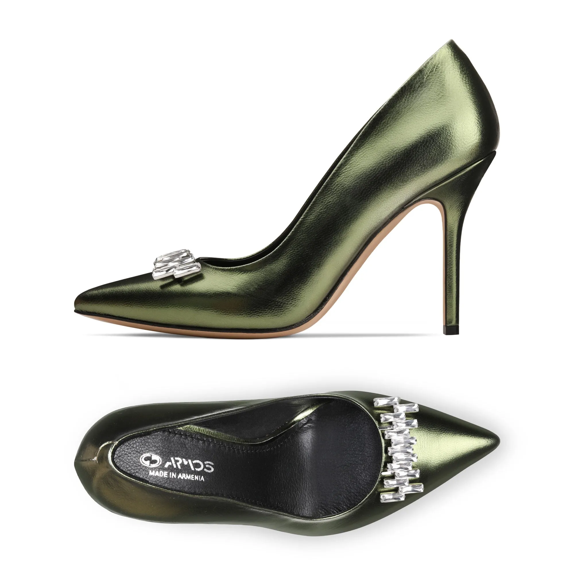 Women's Metallic Green Leather Pumps sold by Armos product image thumbnail 4