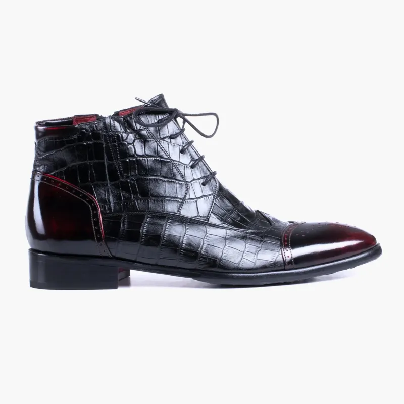 Men's Black & Burgundy Leather Brogue Boot sold by Armos