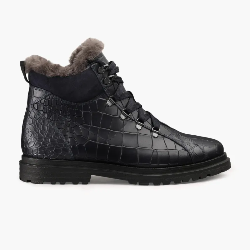 Men's Blue Croc-Print Boot with Fur Lining sold by Armos