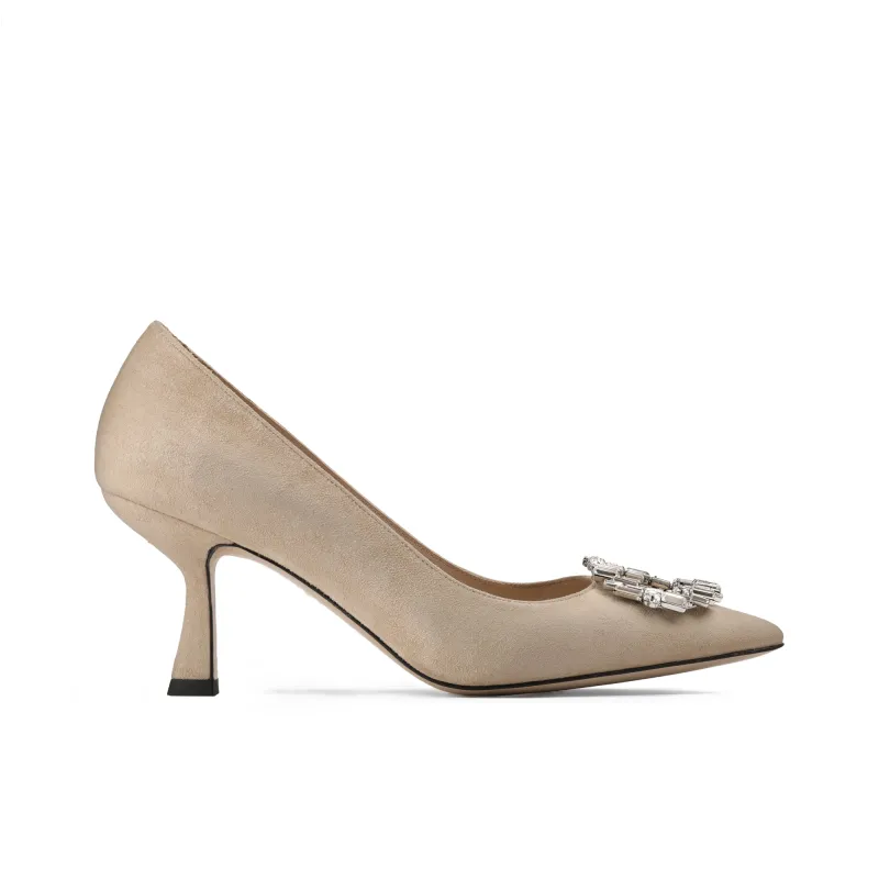 Women’s Beige Suede Leather Brooch Pump sold by Armos