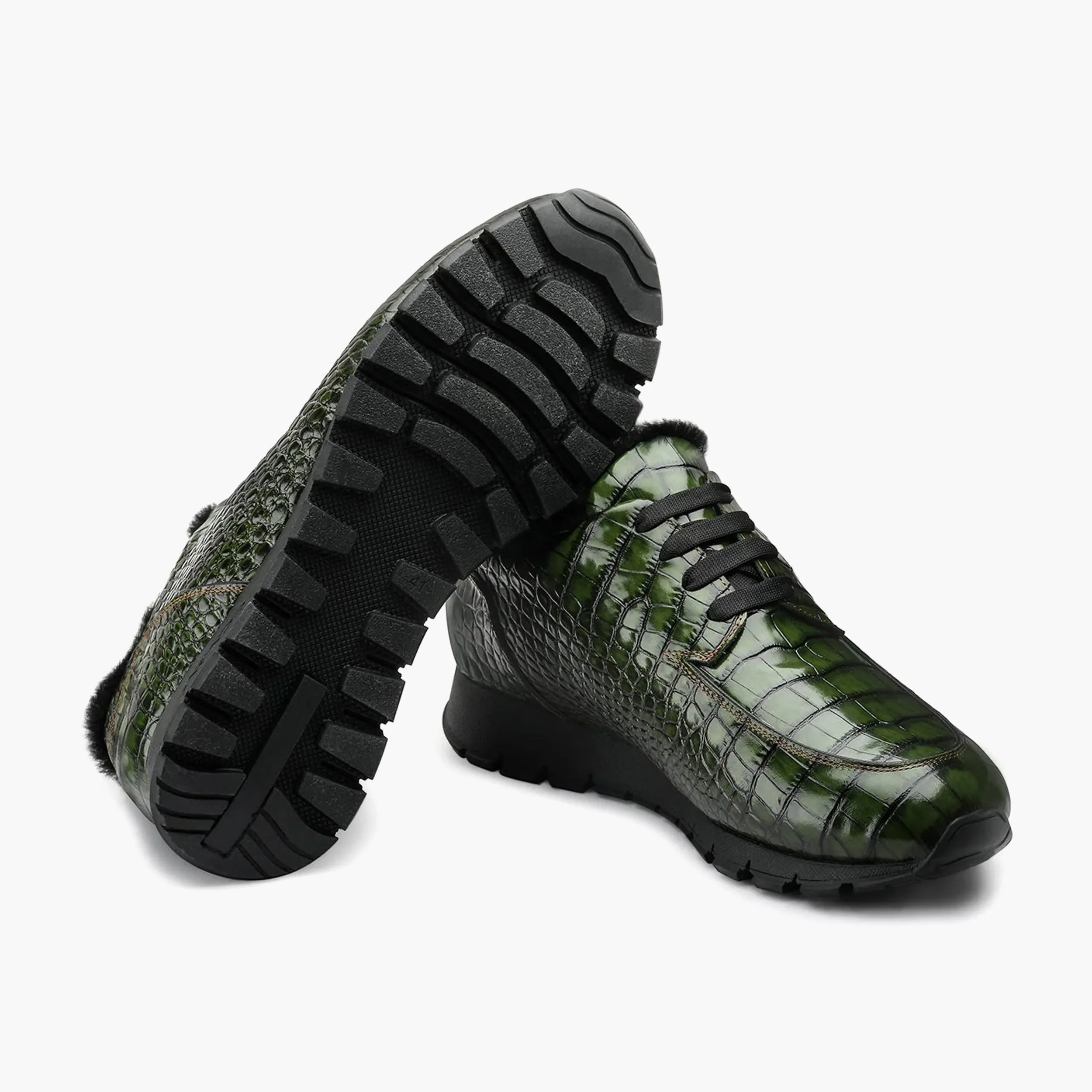 Men's Dark Green Glossy Croc-Print Sneaker sold by Armos product image thumbnail 3
