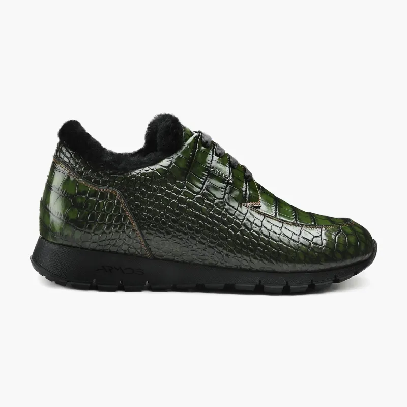 Men's Dark Green Glossy Croc-Print Sneaker sold by Armos