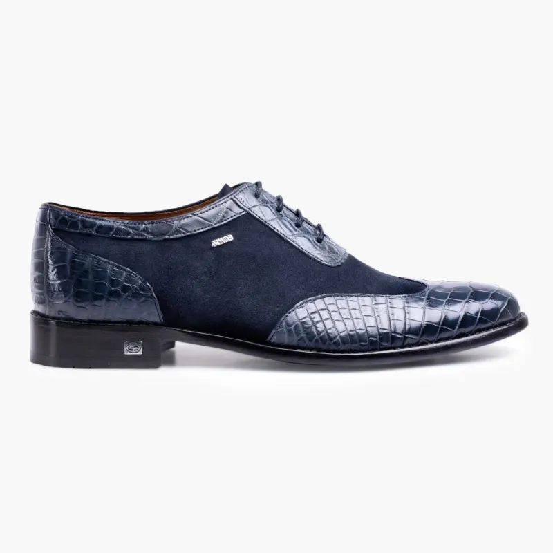 Men's Dark Blue Crocodile & Suede Oxford sold by Armos