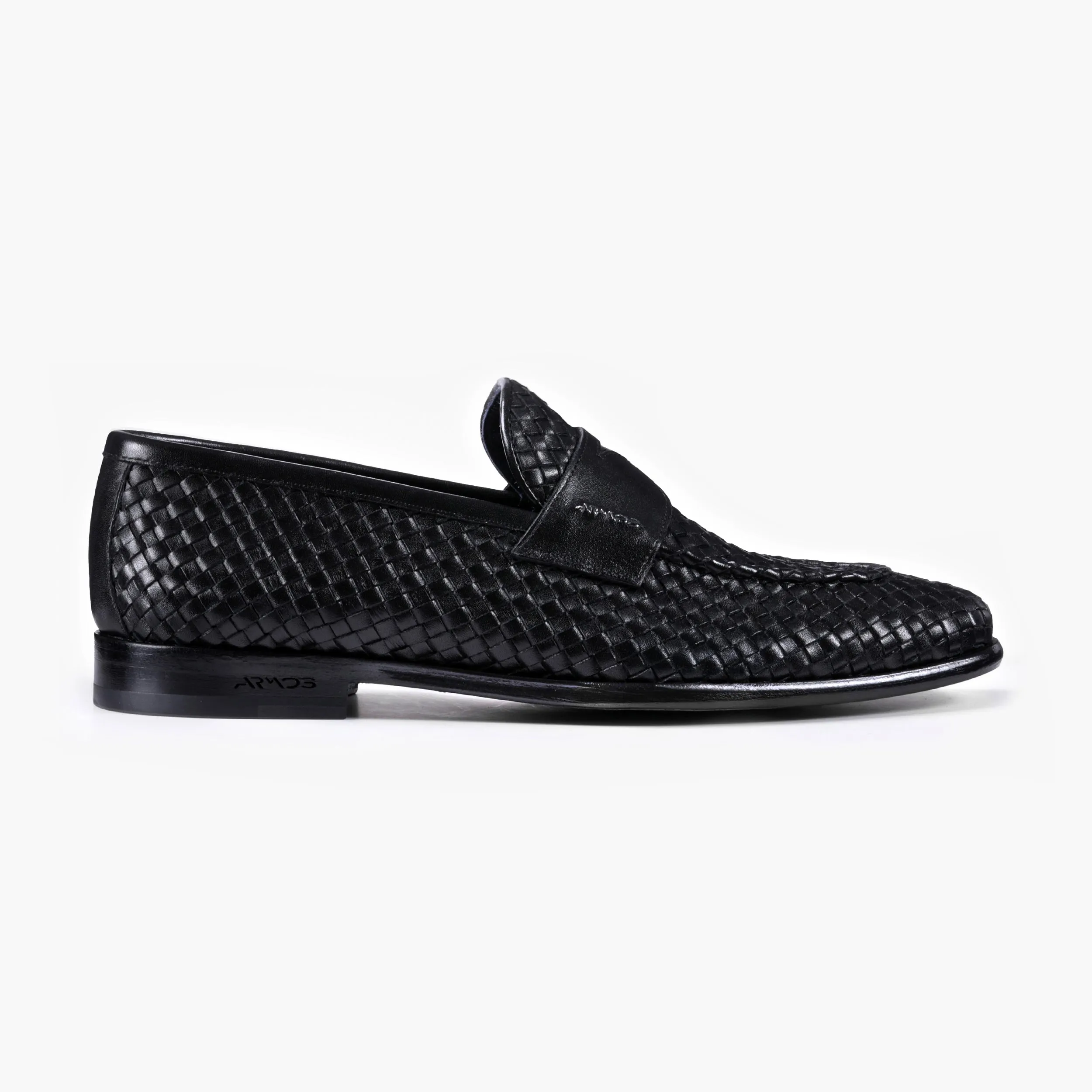 Men's Black Woven Leather Penny Loafer sold by Armos