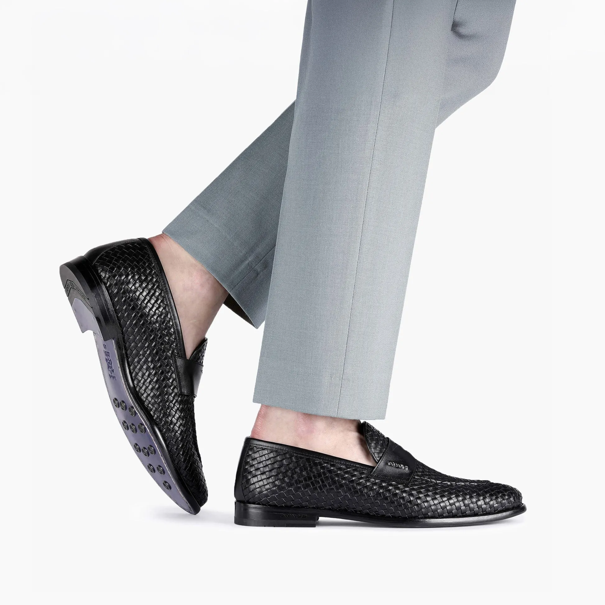 Men's Black Woven Leather Penny Loafer sold by Armos product image thumbnail 2