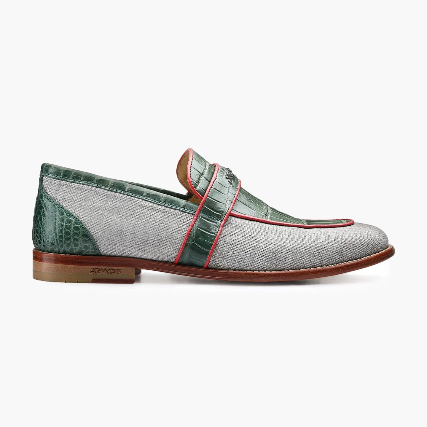 Men's Beige & Green Fiber Crocodile Loafer sold by Armos