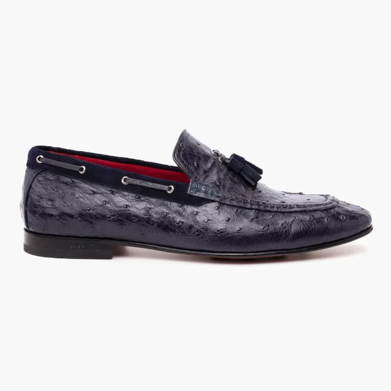 Men's Ink Blue Ostrich Leather Loafer sold by Armos