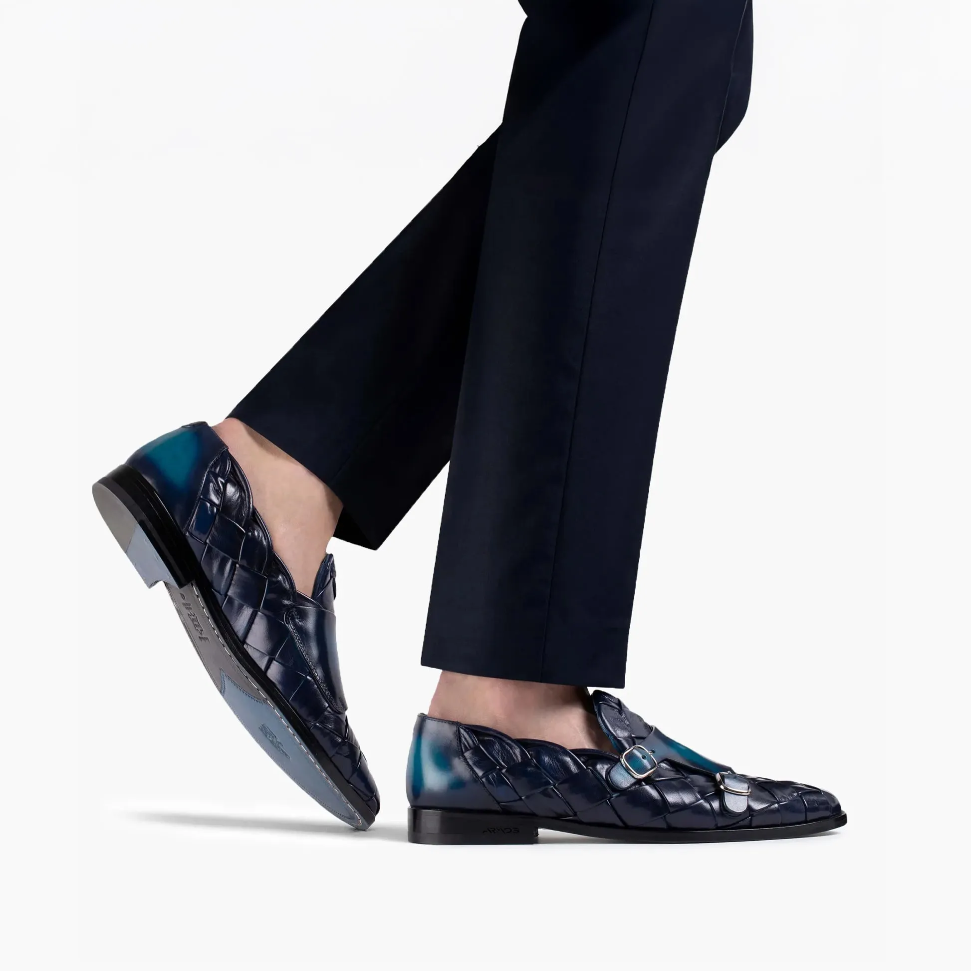 Men’s Blue Woven Double Monk Strap sold by Armos product image thumbnail 3