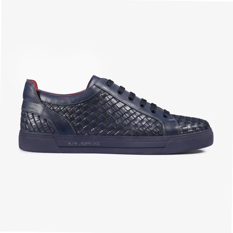 Men’s Dark Blue Leather Woven Sneaker sold by Armos