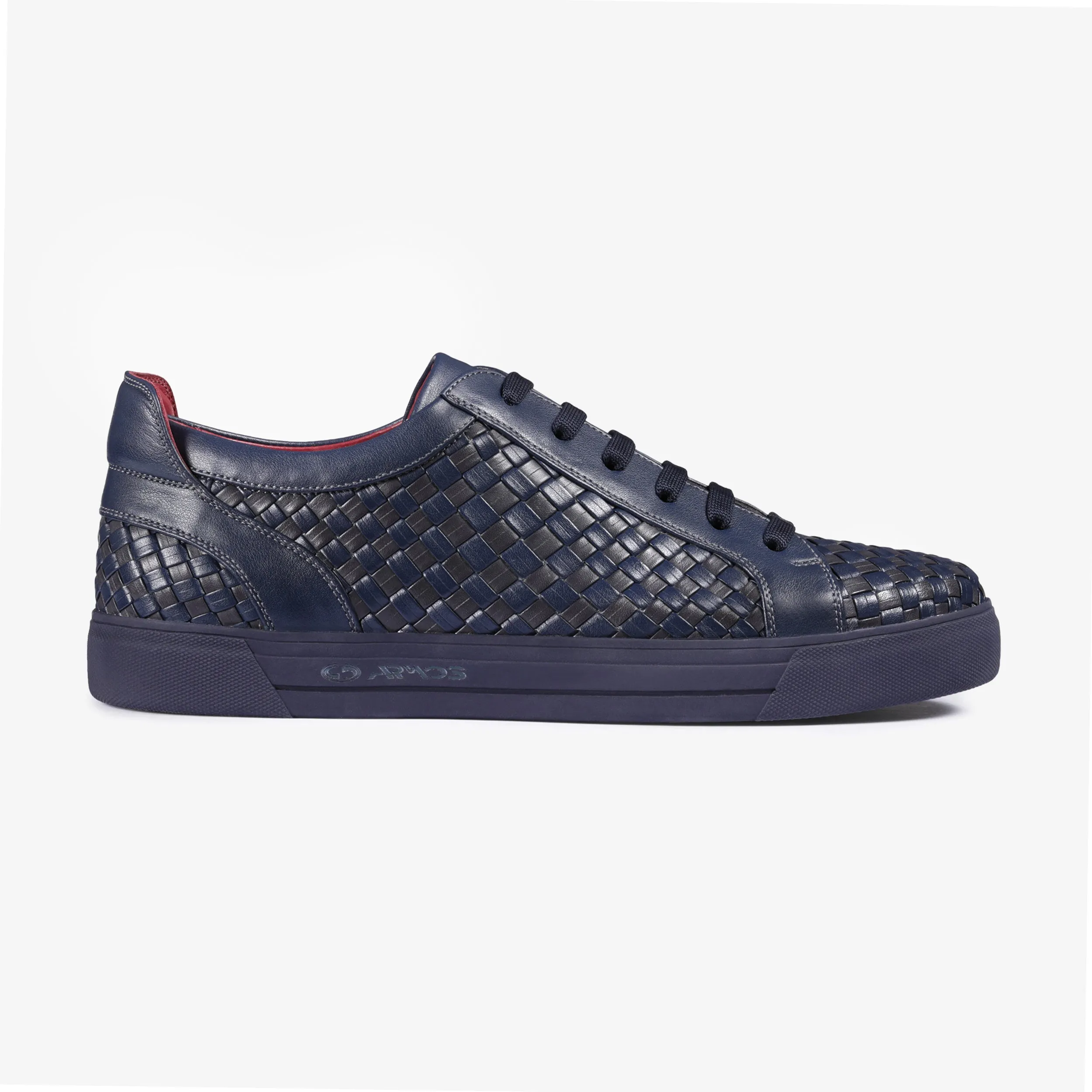 Men’s Dark Blue Leather Woven Sneaker sold by Armos