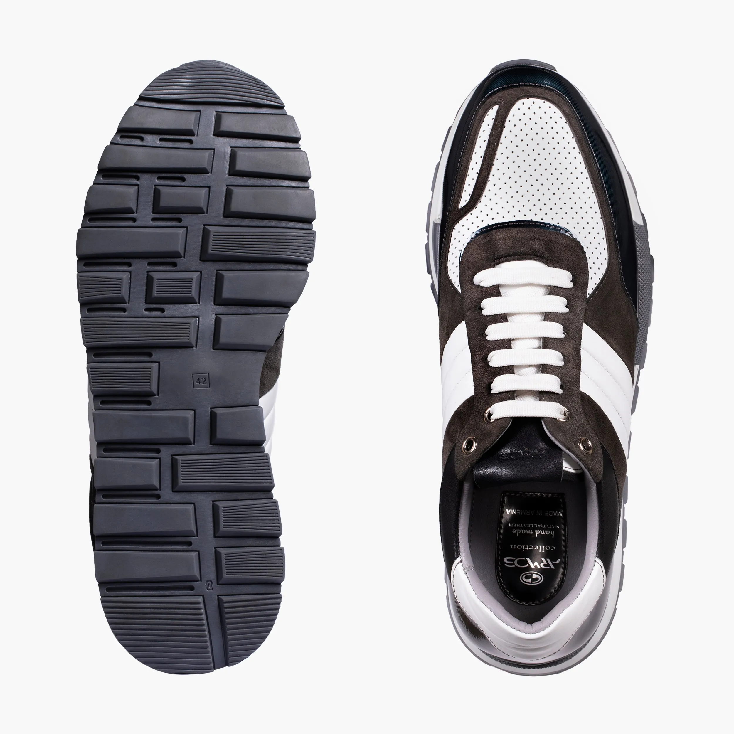 Men's White & Brown Leather Sneaker sold by Armos product image thumbnail 5