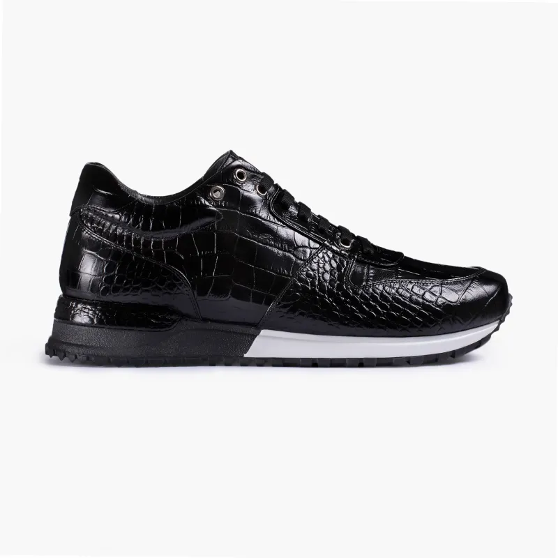Men's Black Croc-Print Leather Sneaker sold by Armos