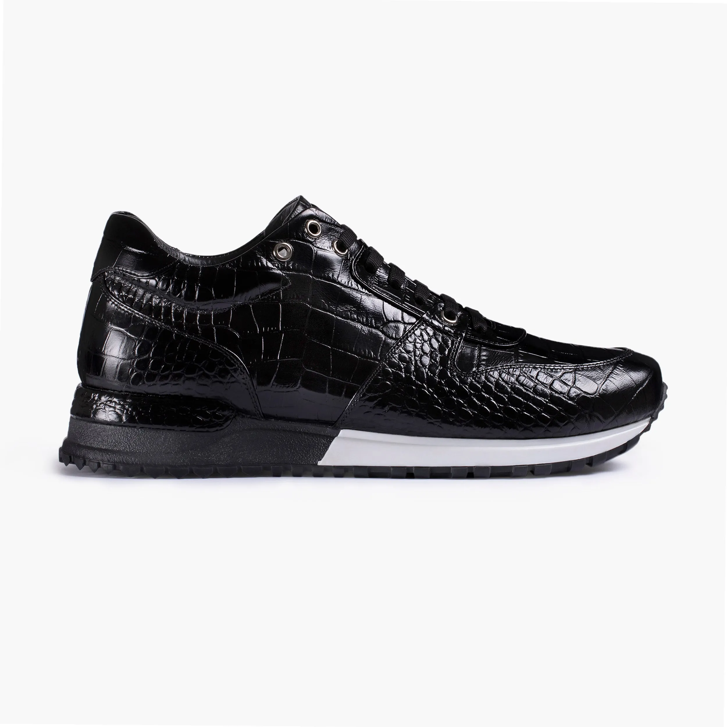 Men's Black Croc-Print Leather Sneaker sold by Armos