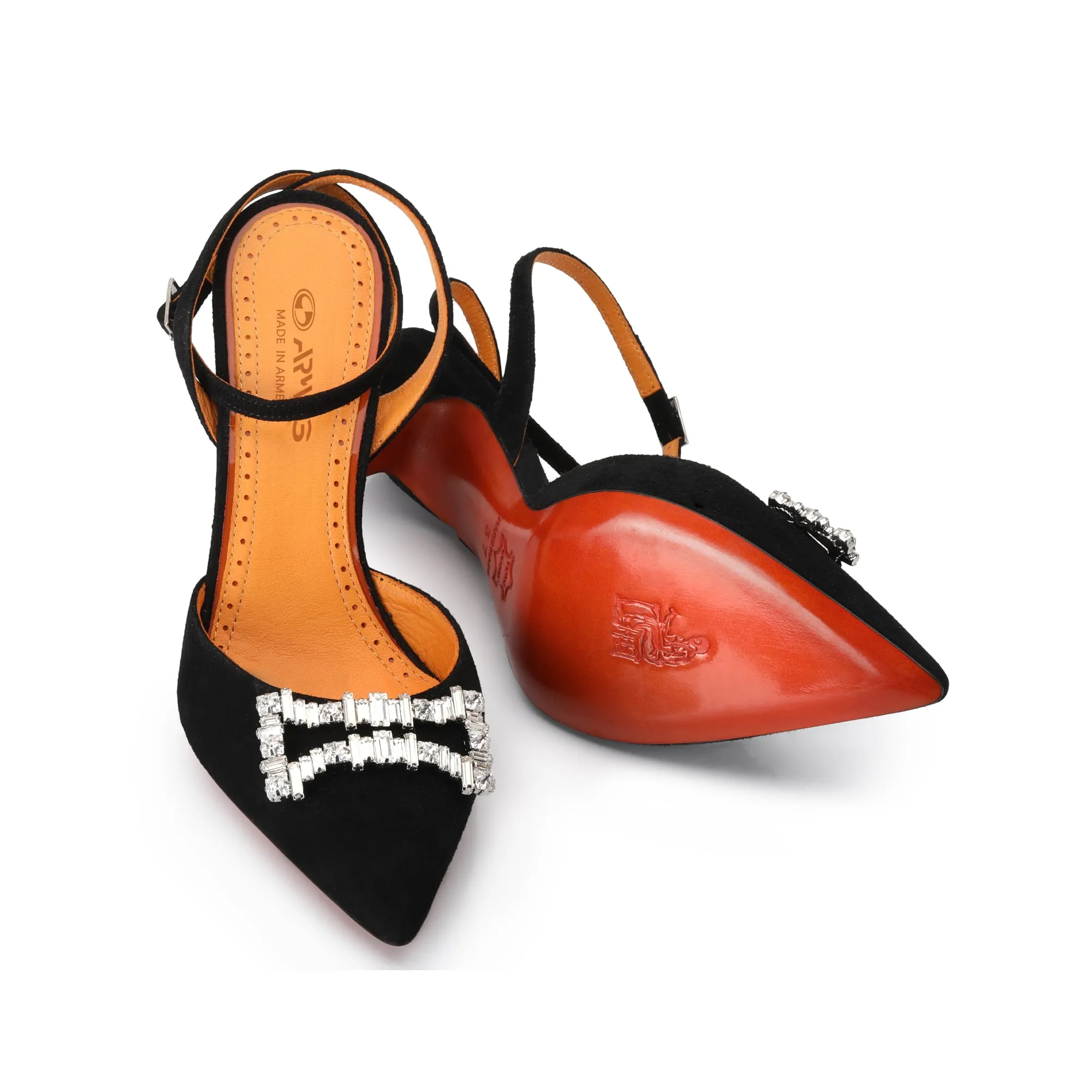 Women’s Black Suede Crystal Slingback Pump sold by Armos product image thumbnail 4