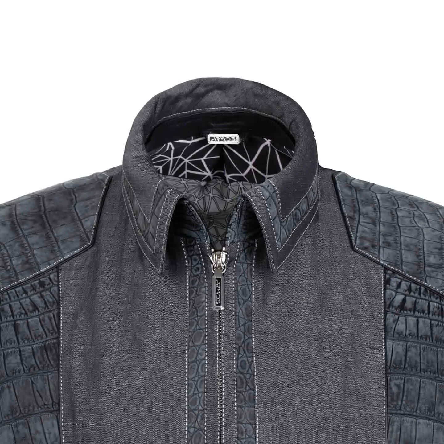 Crocodile leather and linen jacket sold by Armos product image thumbnail 3