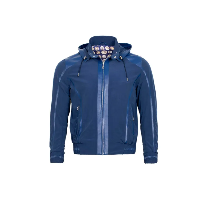 Blue waterproof jacket sold by Armos