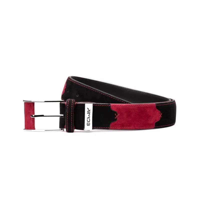 Red and black leather belt sold by Armos