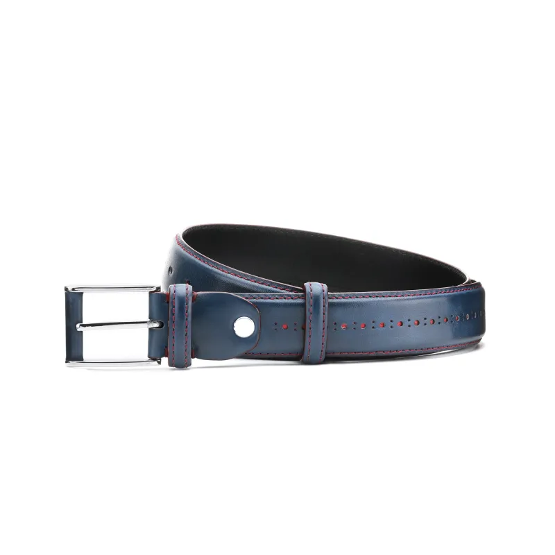 Blue leather belt sold by Armos