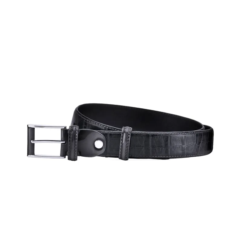 Black leather belt with gray tone sold by Armos