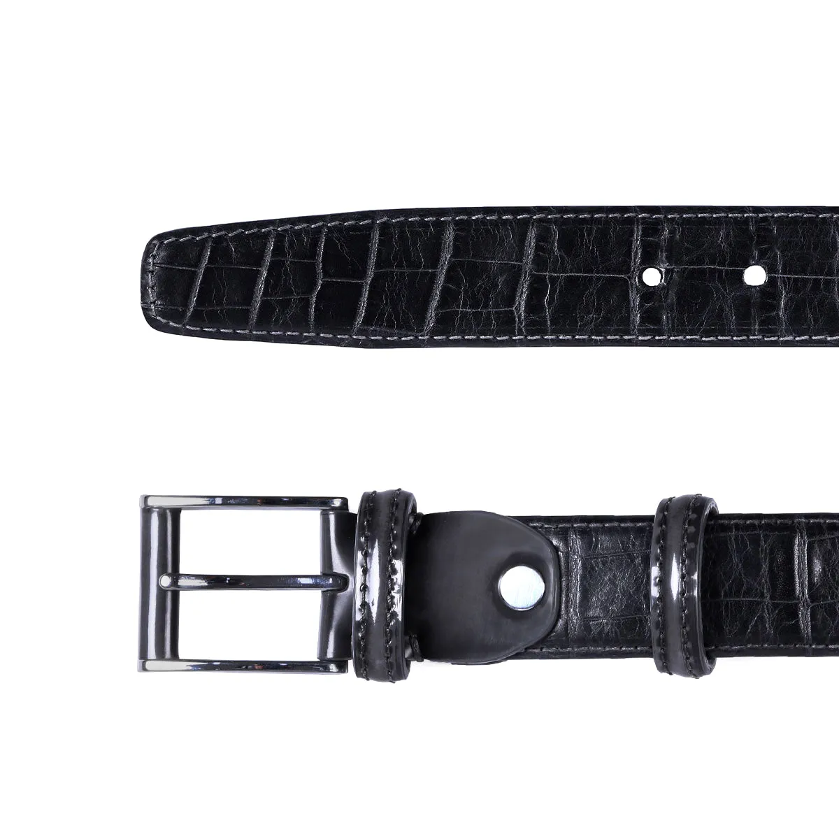 Black leather belt with gray tone sold by Armos product image thumbnail 2