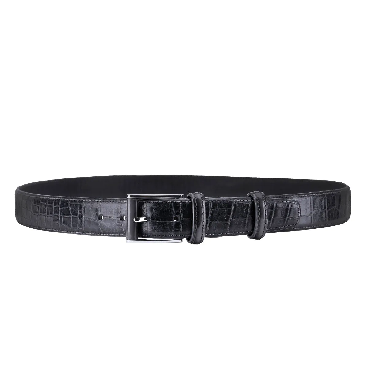 Black leather belt with gray tone sold by Armos product image thumbnail 3