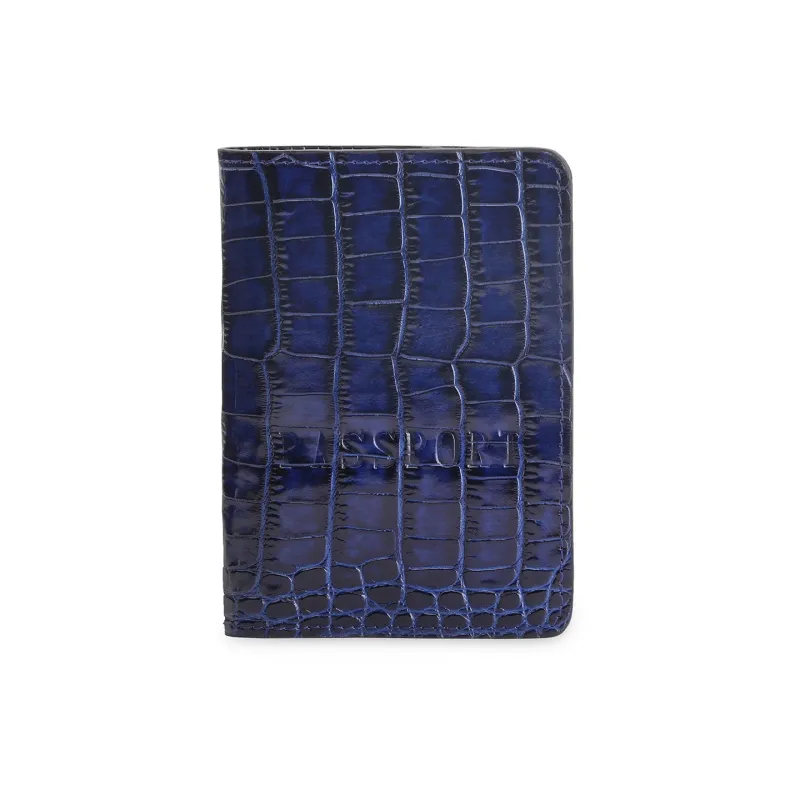 Blue leather passport case sold by Armos