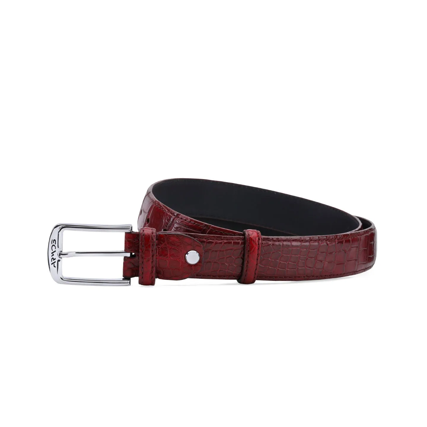 Burgundy leather belt sold by Armos