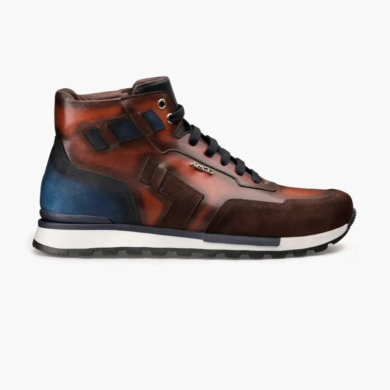 Men's Brown & Blue High-Top Sneaker made by Armos