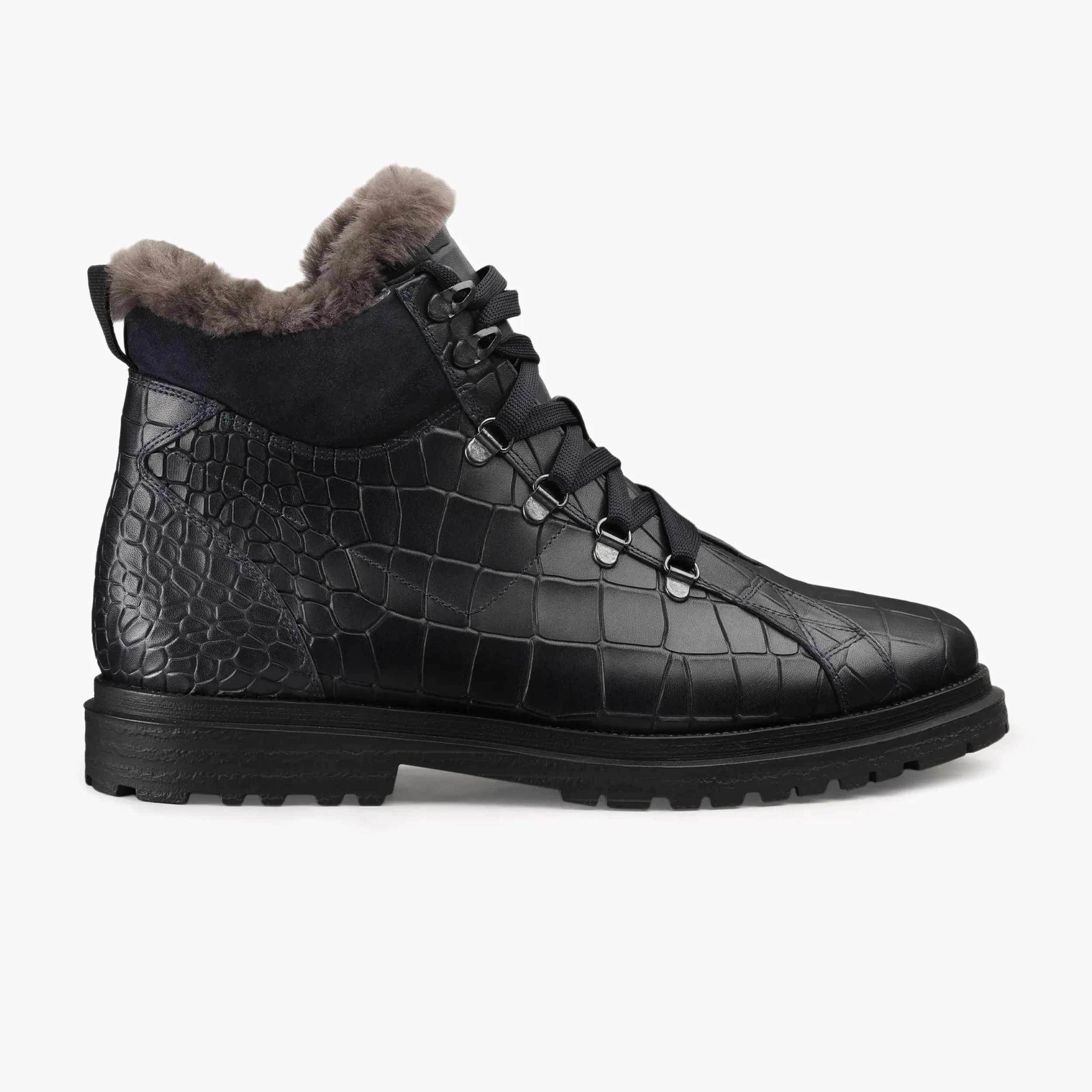 Men's Blue Croc-Print Boot with Fur Lining sold by Armos