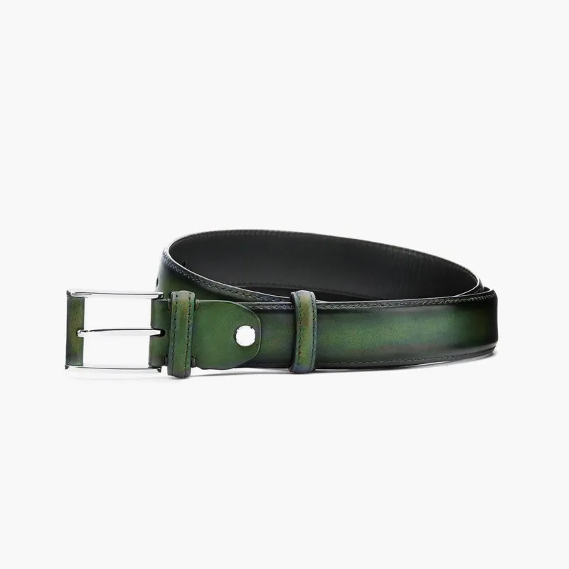 Forest green  patina leather belt sold by Armos