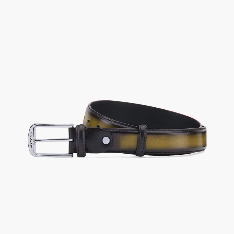 Men's hand-painted olive calf leather belt sold by Armos