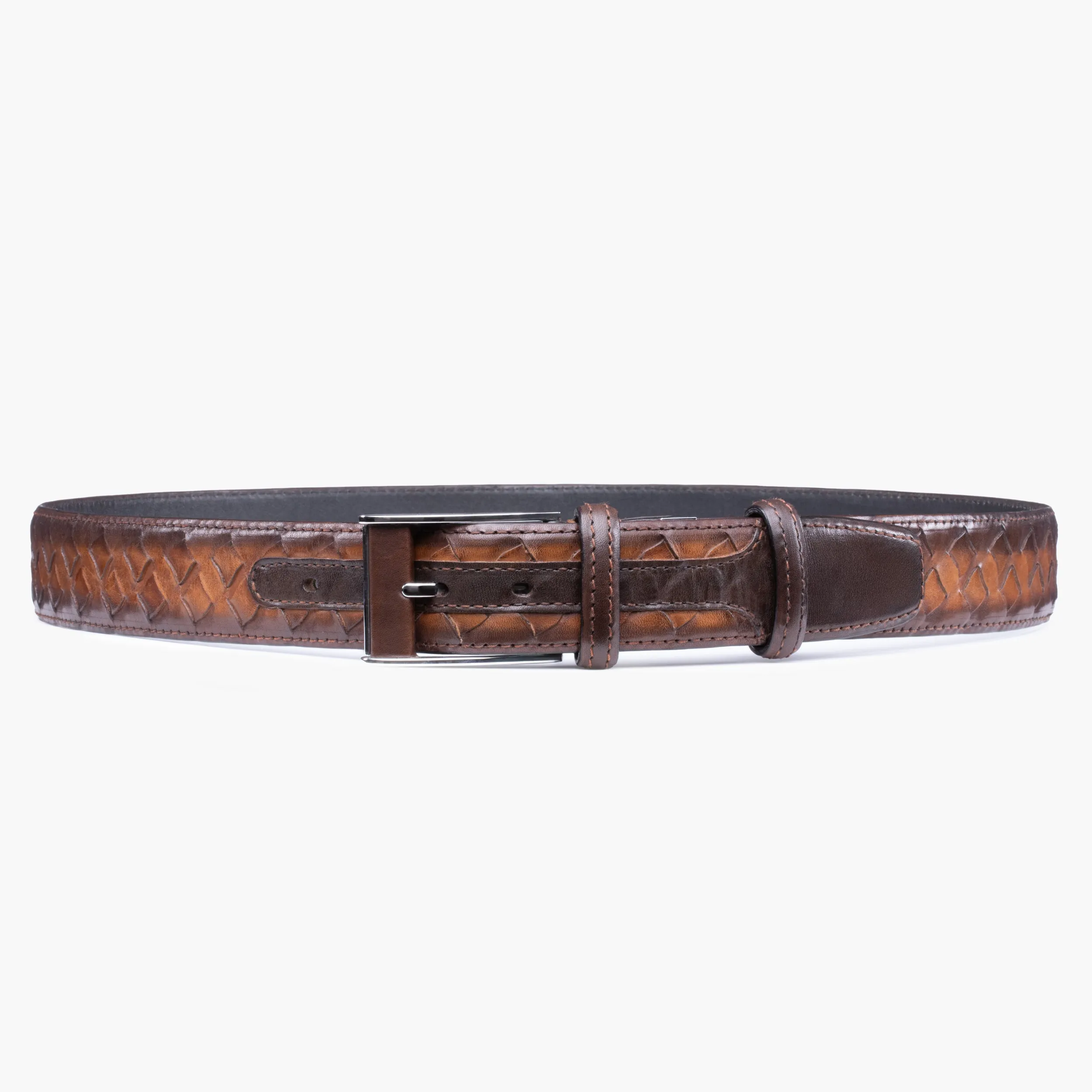 Woven brown patina leather belt sold by Armos product image thumbnail 3