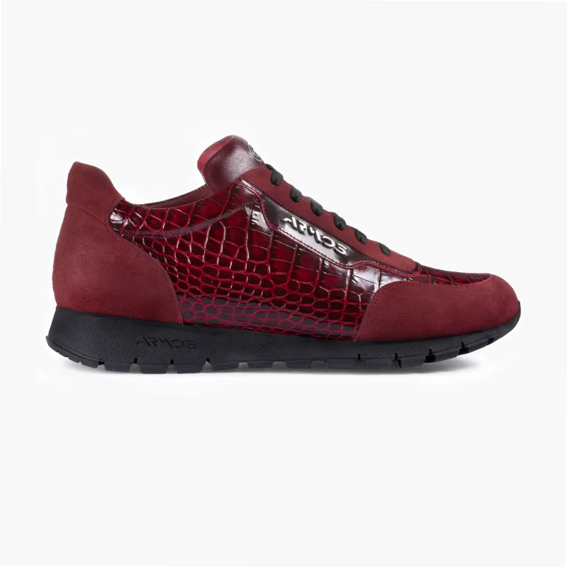Men's Maroon Croc-Embossed Leather Sneaker made by Armos