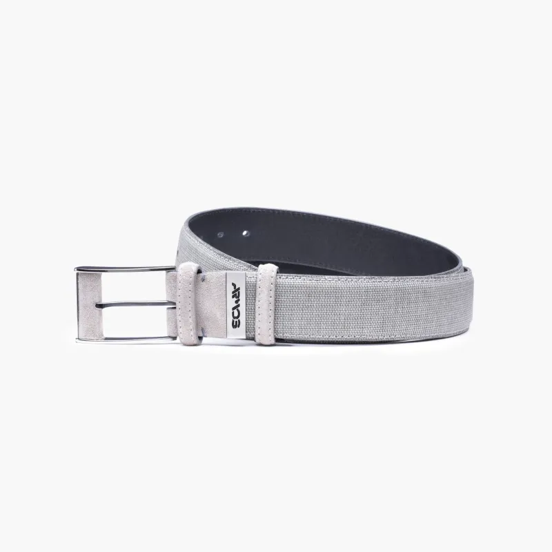 Textured canvas & suede belt sold by Armos