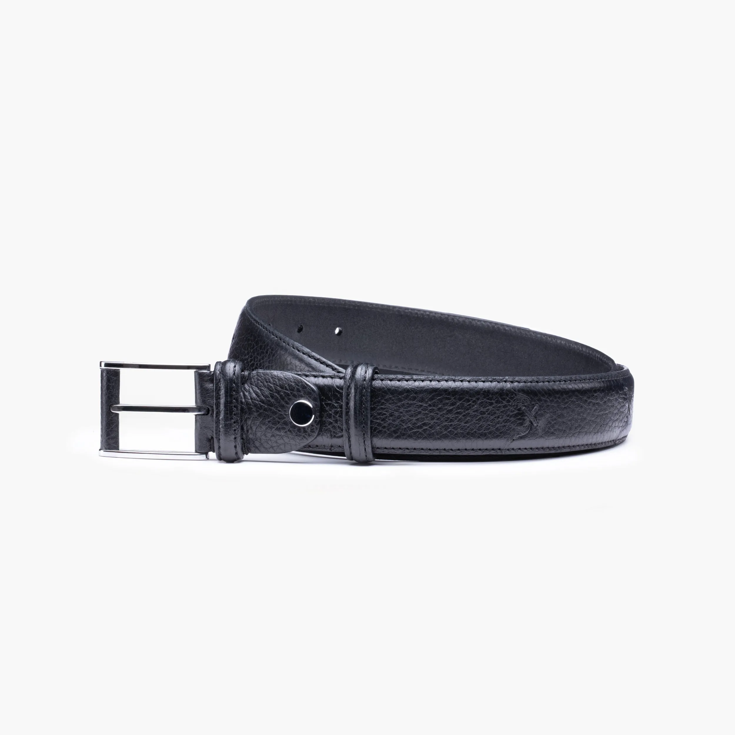 Grained black leather belt sold by Armos