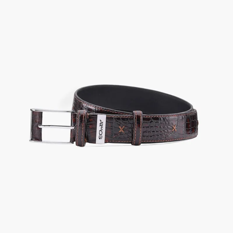 Men’s Brown Croc-Embossed Leather Belt sold by Armos