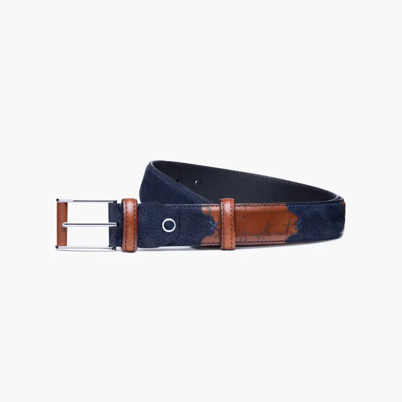 Men’s Navy Blue Nubuck & Leather Belt sold by Armos