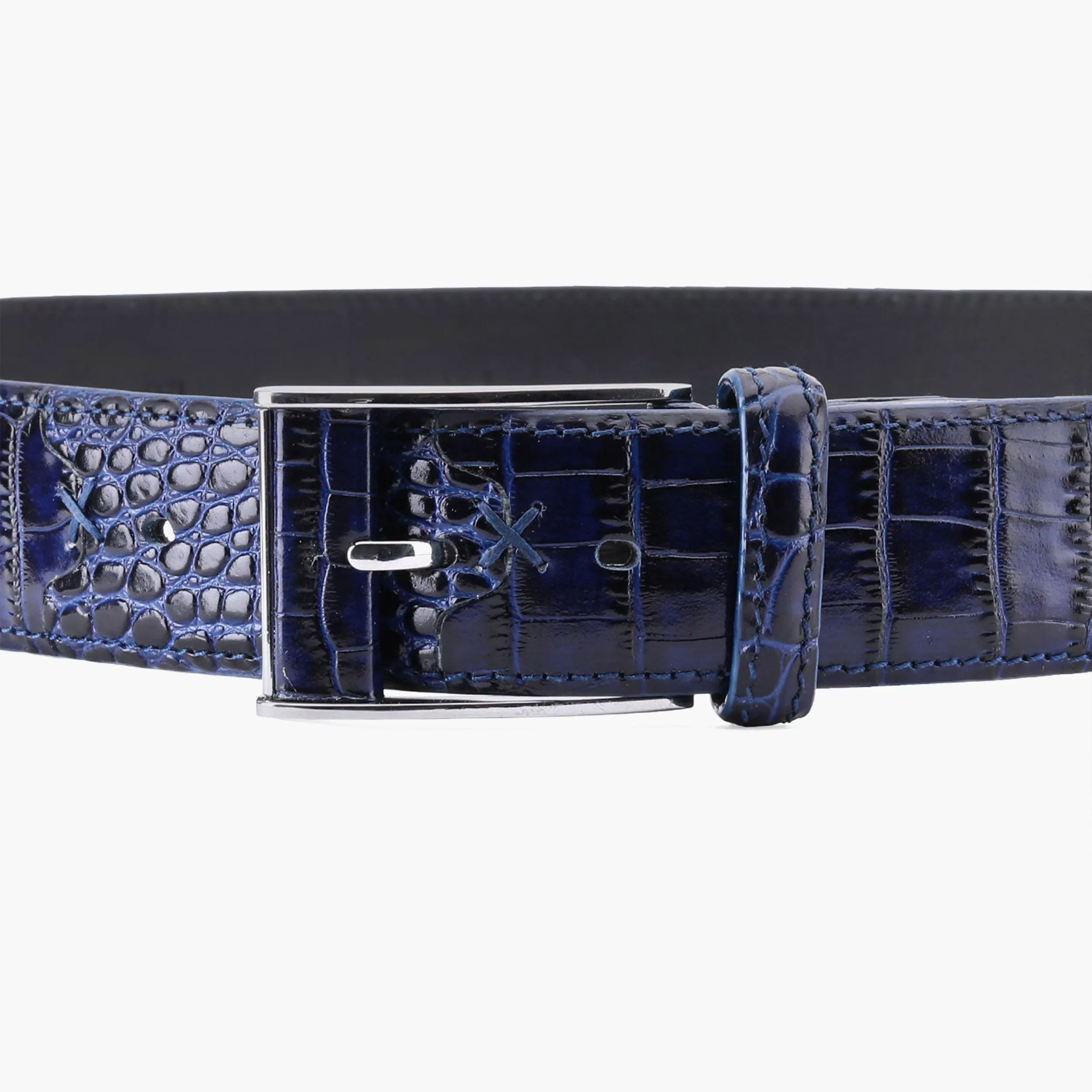 Men’s Blue Croc-Embossed Leather Belt sold by Armos product image thumbnail 4