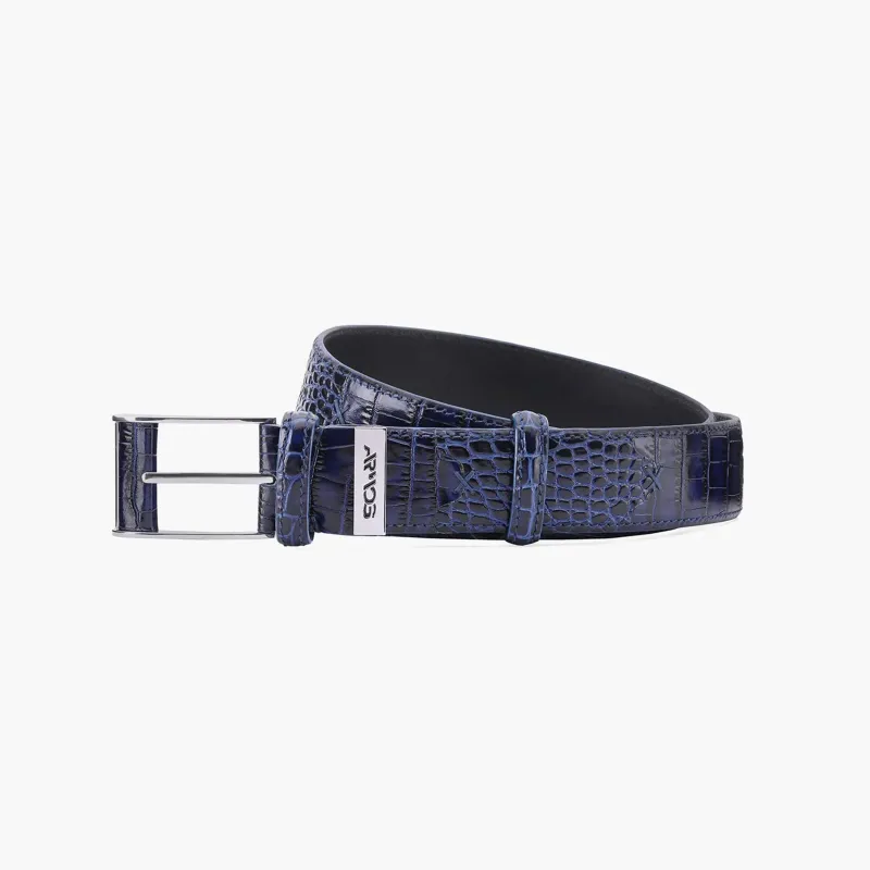 Men’s Blue Croc-Embossed Leather Belt sold by Armos