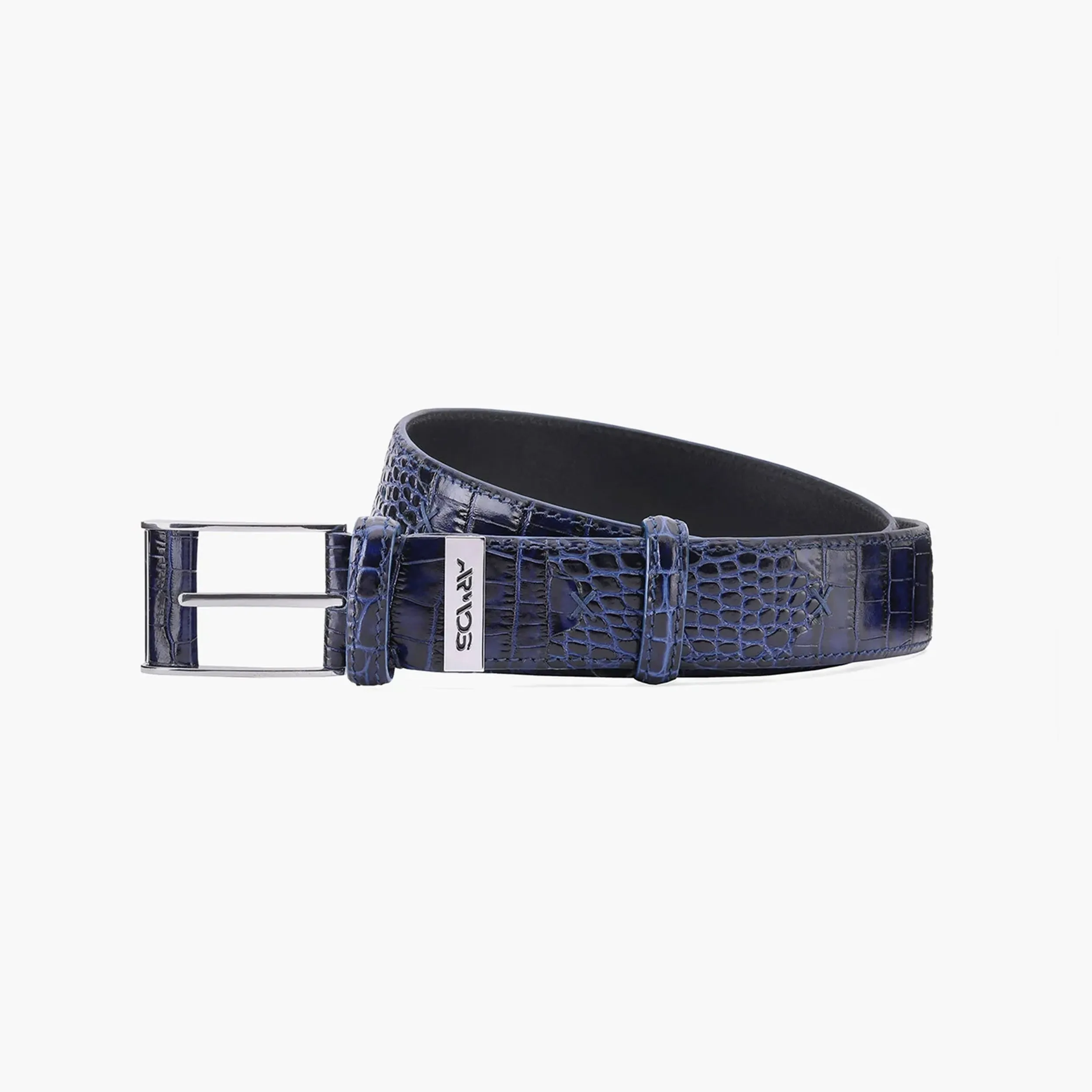 Men’s Blue Croc-Embossed Leather Belt sold by Armos