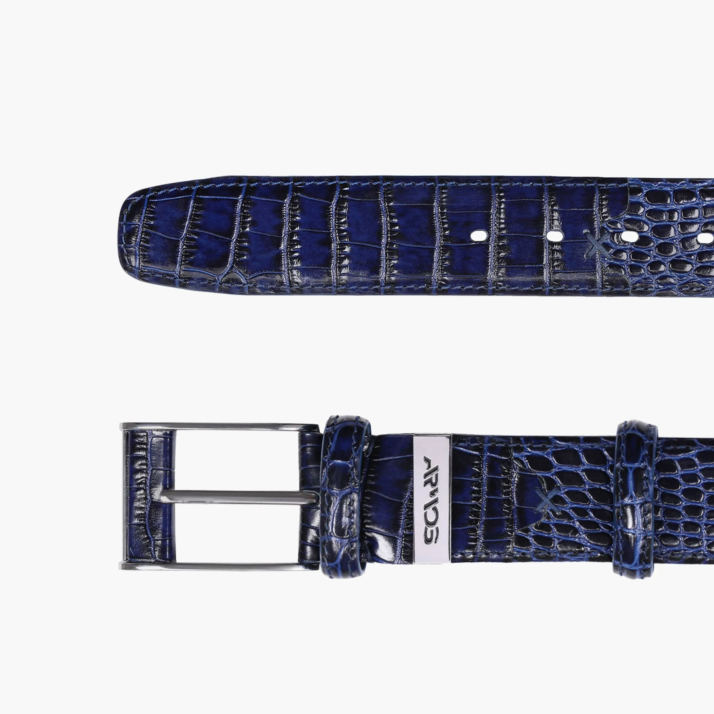 Men’s Blue Croc-Embossed Leather Belt sold by Armos product image thumbnail 2