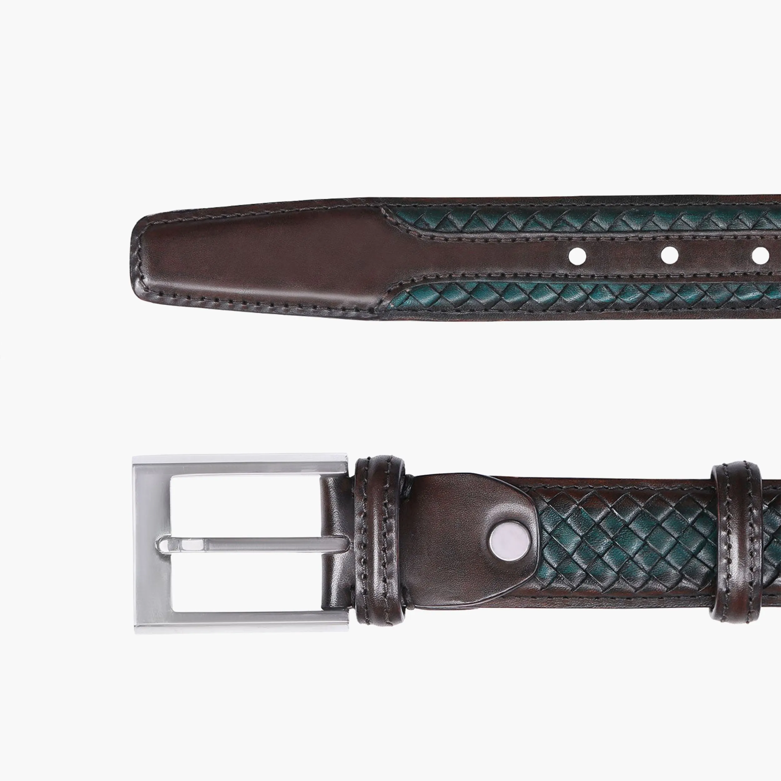 Men’s Brown & Green Woven Leather Belt sold by Armos product image thumbnail 2