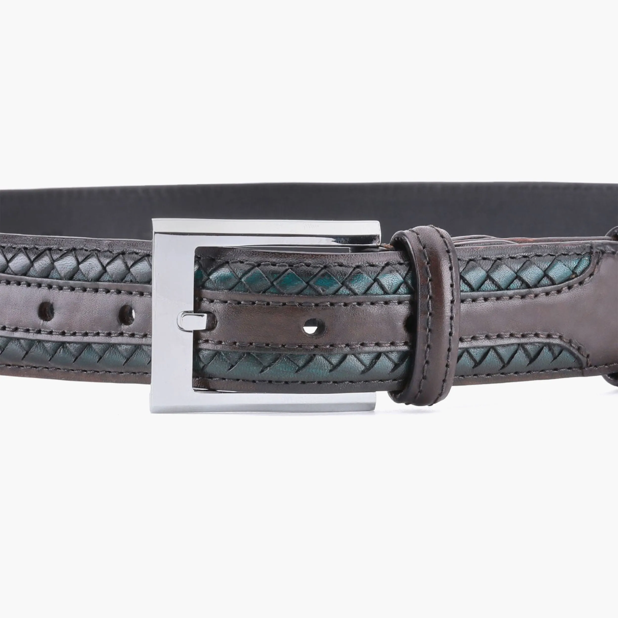 Men’s Brown & Green Woven Leather Belt sold by Armos product image thumbnail 4