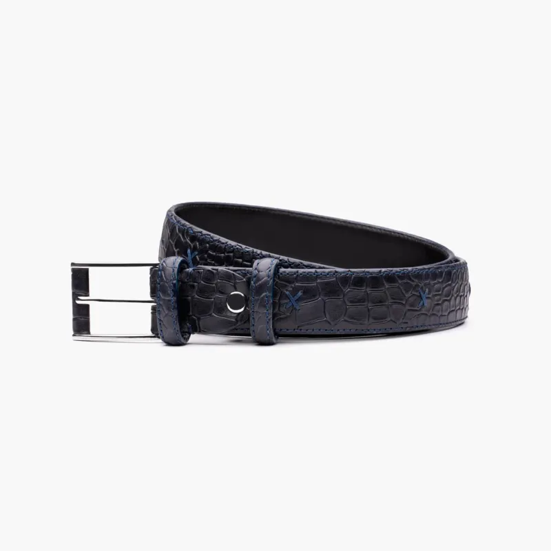 Men's Indigo Croc-Embossed Leather Belt sold by Armos