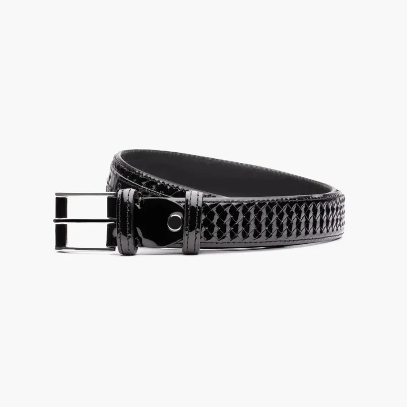 Men’s Black Woven Patent Leather Belt sold by Armos