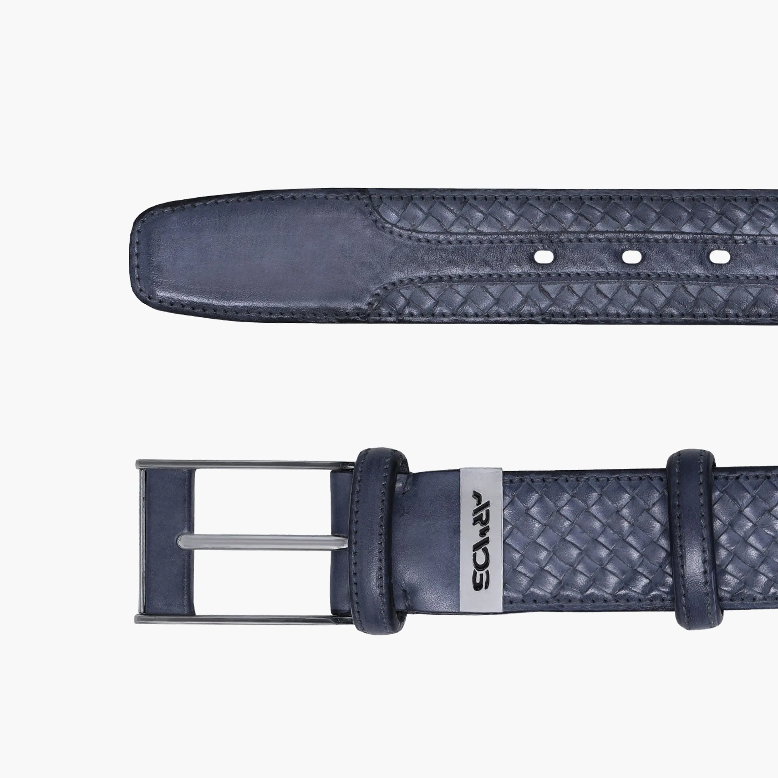 Men’s Blue & Gray Woven Leather Belt sold by Armos product image thumbnail 3