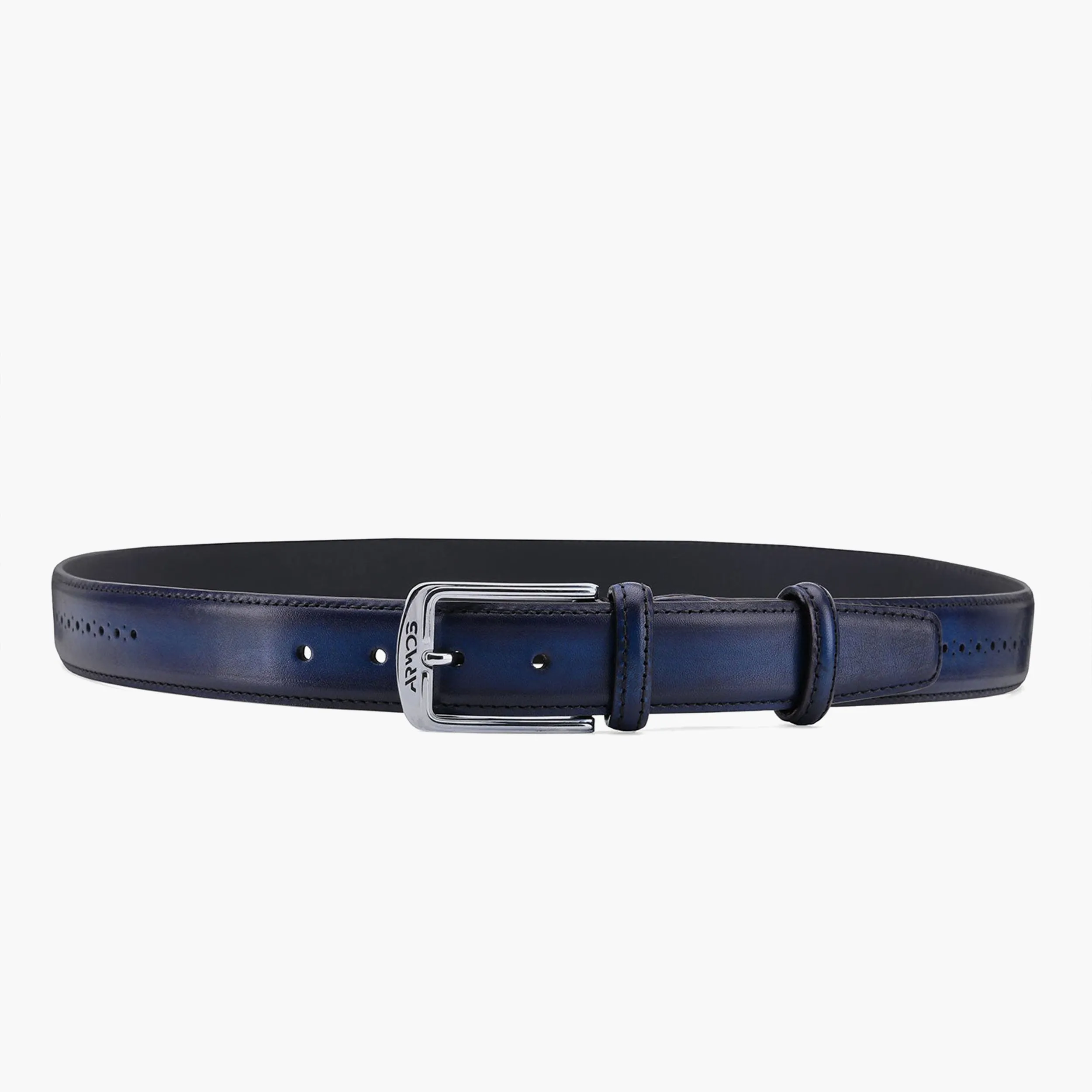Men’s Deep Navy Patina Leather Belt sold by Armos
