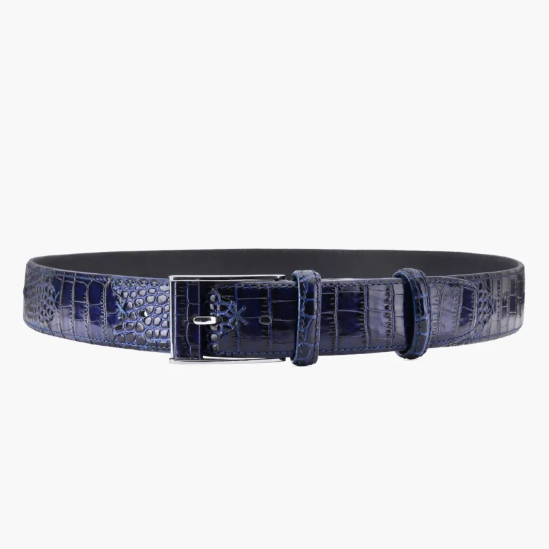 Men’s Blue Croc-Embossed Leather Belt sold by Armos