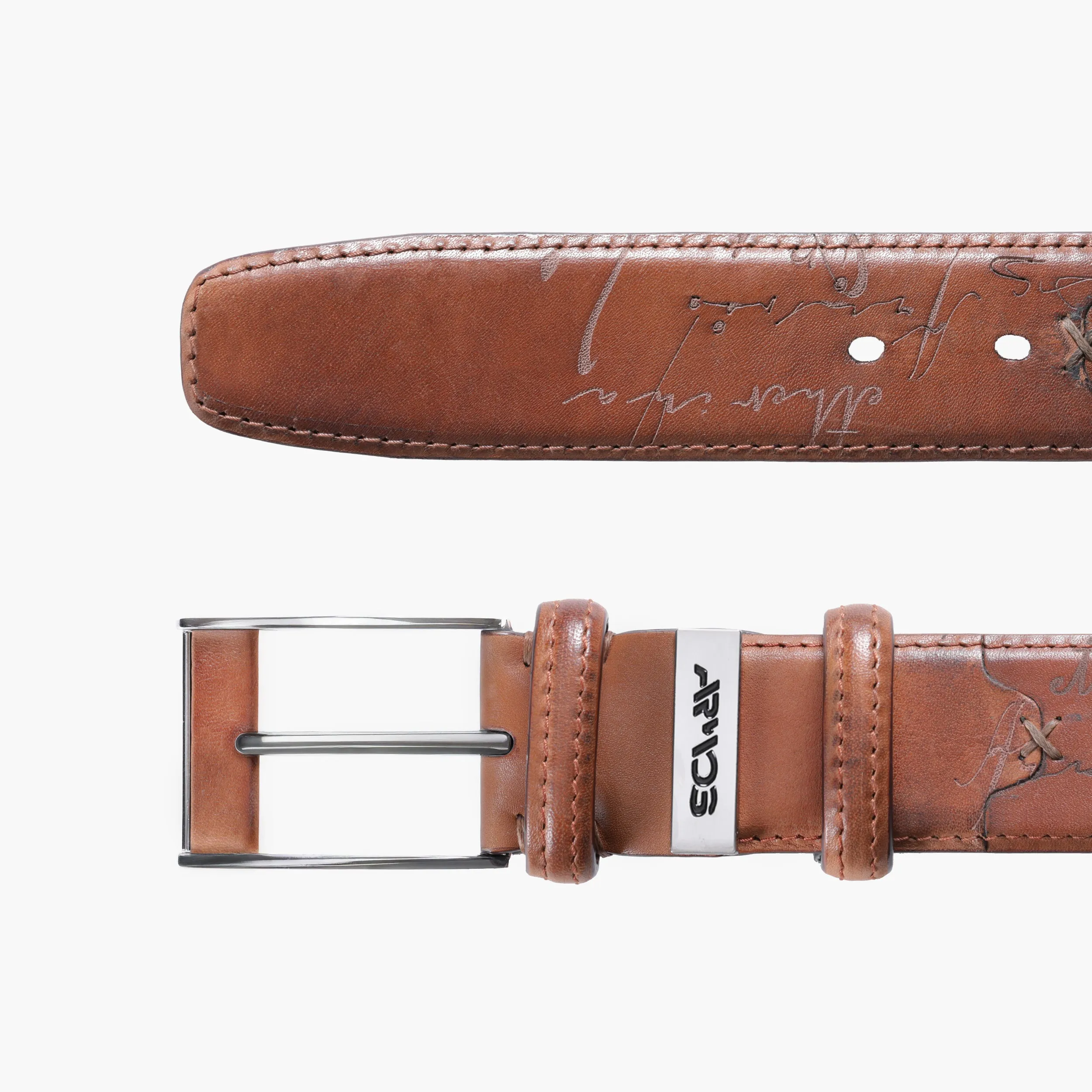 Men’s Brown Scritto Leather Belt sold by Armos product image thumbnail 3