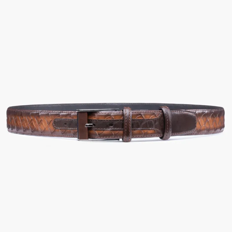 Men’s Brown Patina Woven Leather Belt sold by Armos